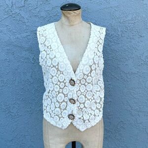 Womens Crochet Vest with Celestial Sun Buttons Large